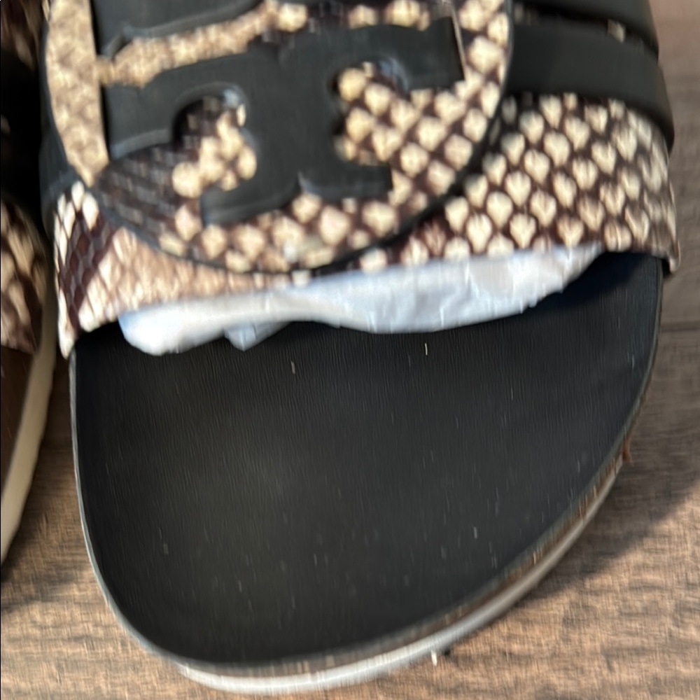 Tory Burch Black and Snake Print Slides - Picture 7 of 10